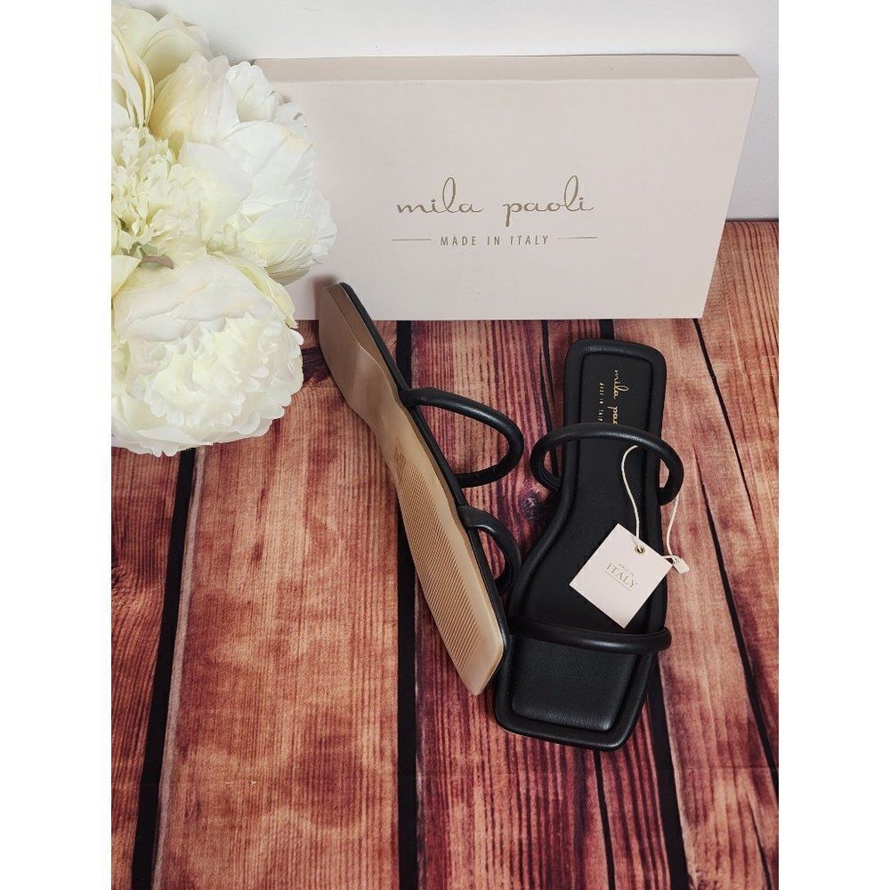 MILA PAOLI Two Bands Open Toe Sandals, Black, Size 9.5